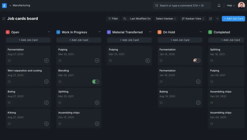 ERPNxt Manufacturing Dashboard